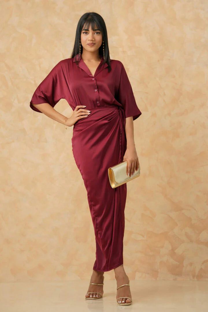 Bayleee Meenzo Maroon Satin Wrap Skirt