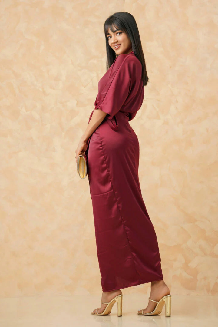 Bayleee Meenzo Maroon Satin Wrap Skirt