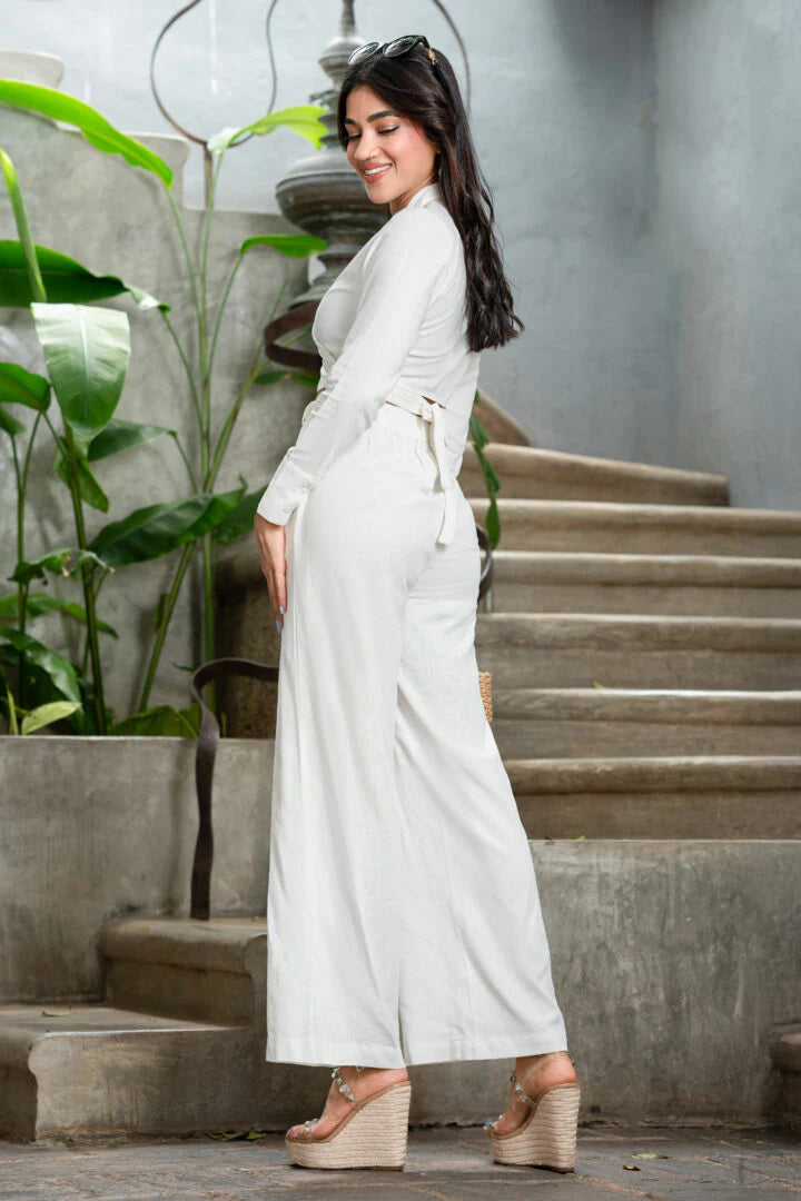 BAYLEEE MESH WHITE STRAIGHT LEG PANT