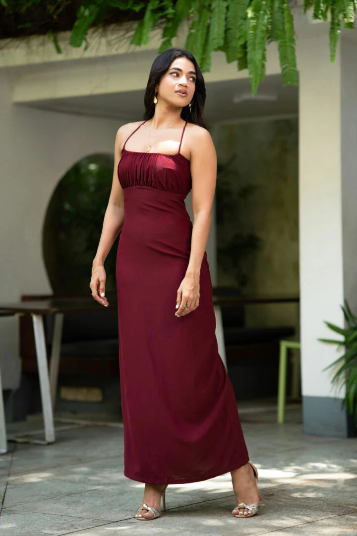 BAYLEEE SEYCHELLES MAROON MAXI DRESS