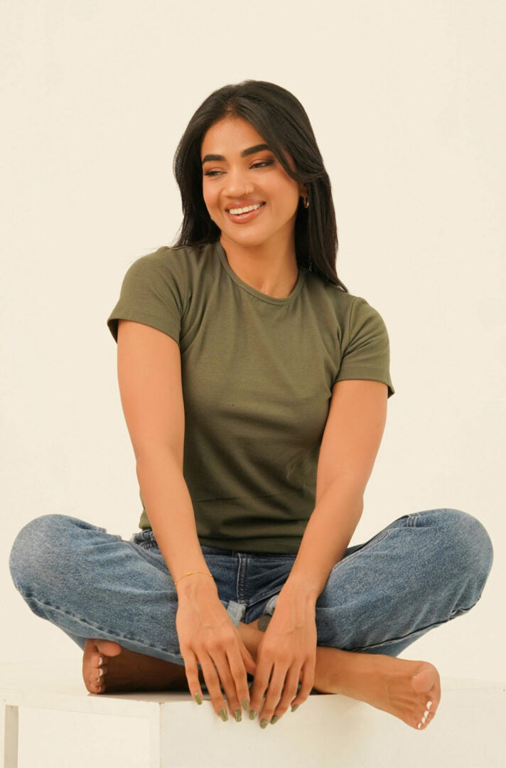 Bayleee Olive Green Basic Tee