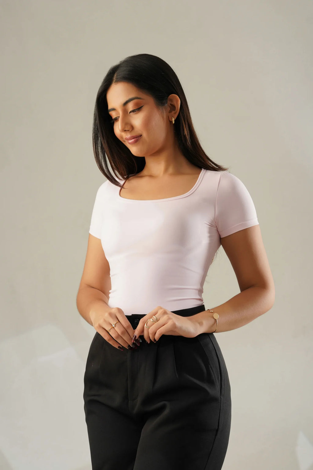 BAYLEEE KERRYN PINK SQUARE NECK TOP