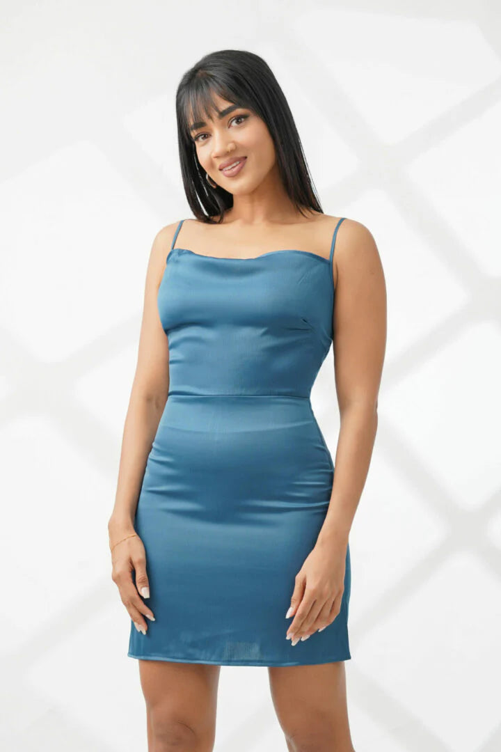 Bayleee Blue Cowl Neck Mini Dress