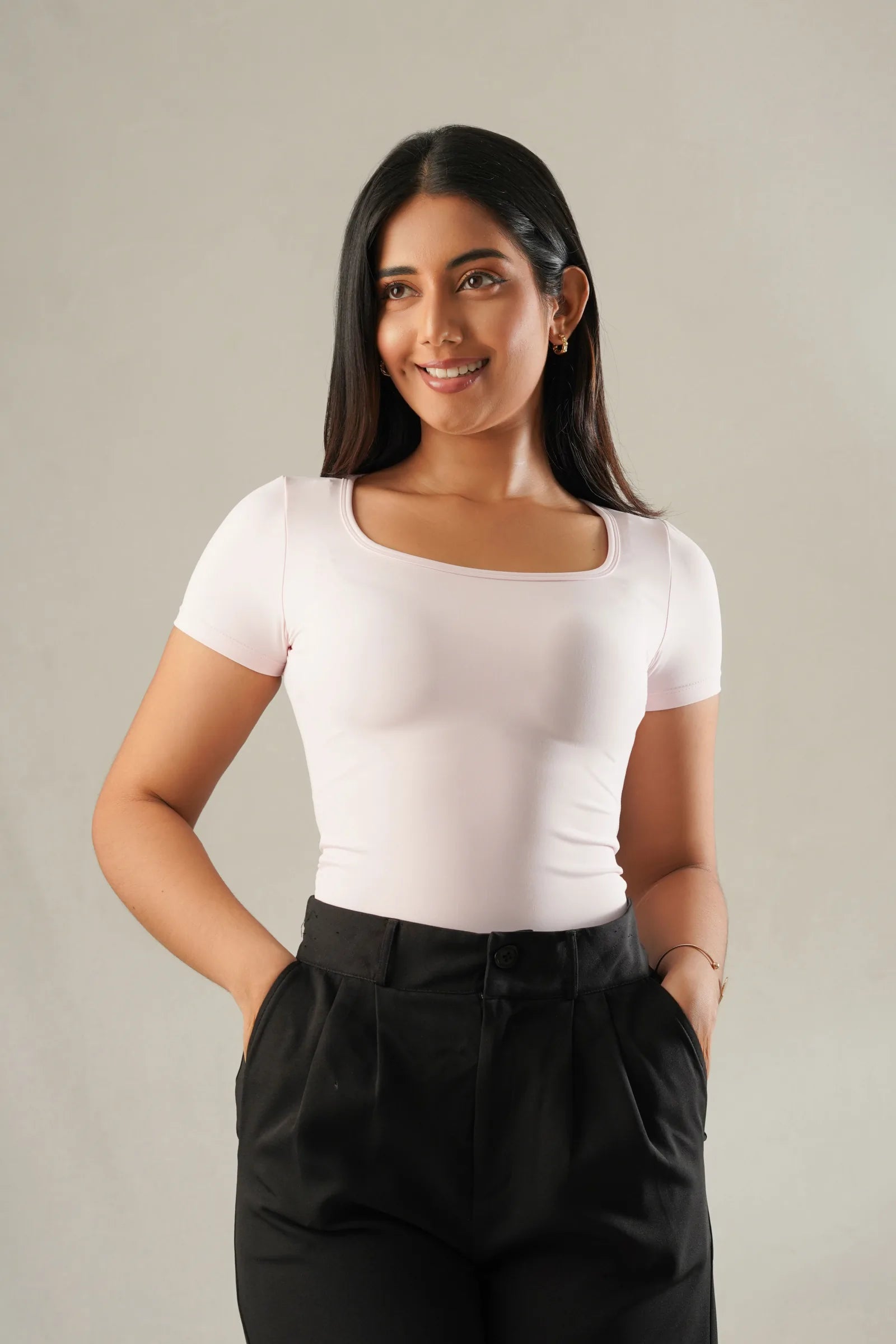 BAYLEEE KERRYN PINK SQUARE NECK TOP