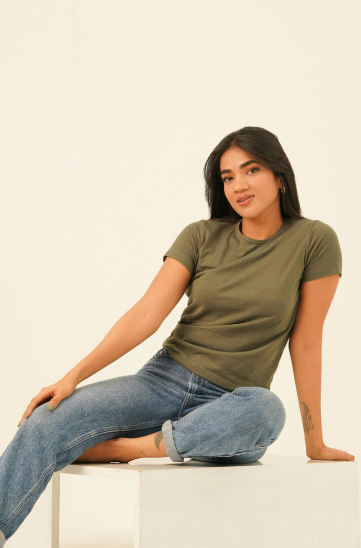 Bayleee Olive Green Basic Tee