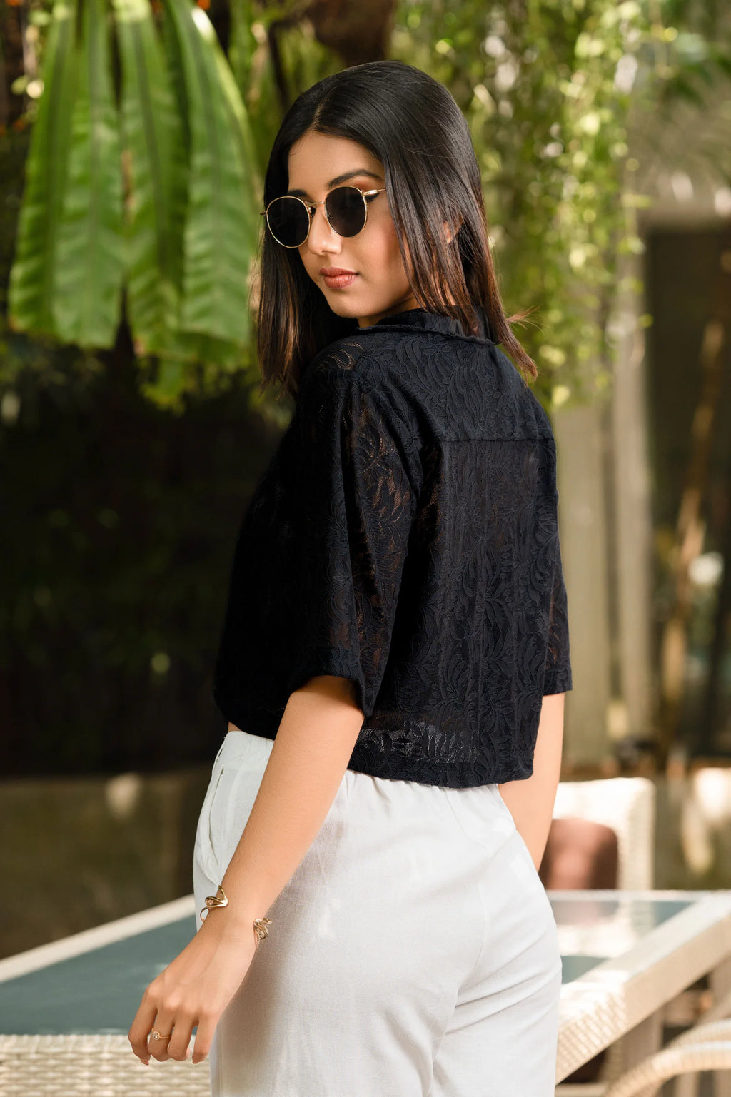 Bayleee Fara Lace Oversized Crop Shirt