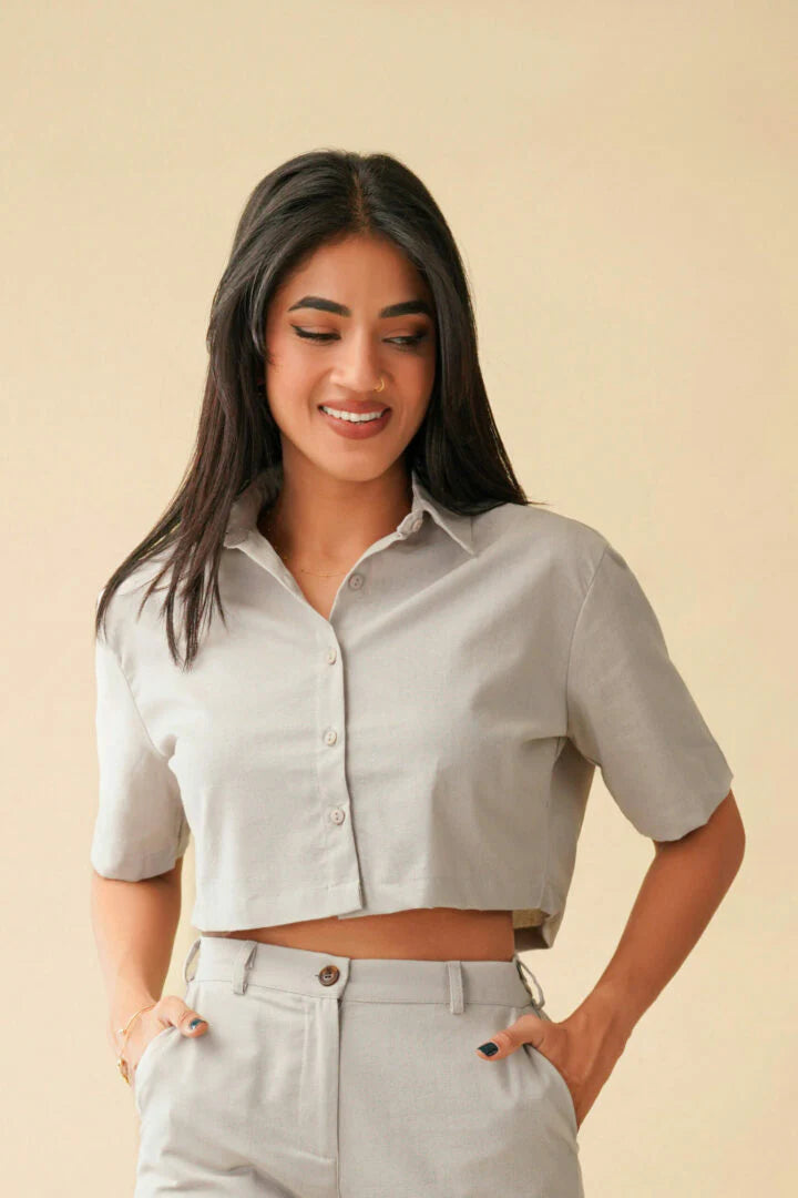 Bayleee Lorrin Grey Crop Shirt