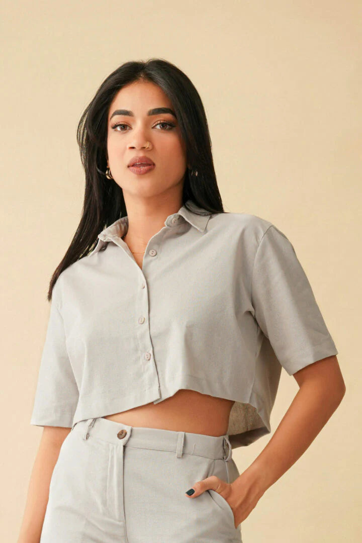 Bayleee Lorrin Grey Crop Shirt