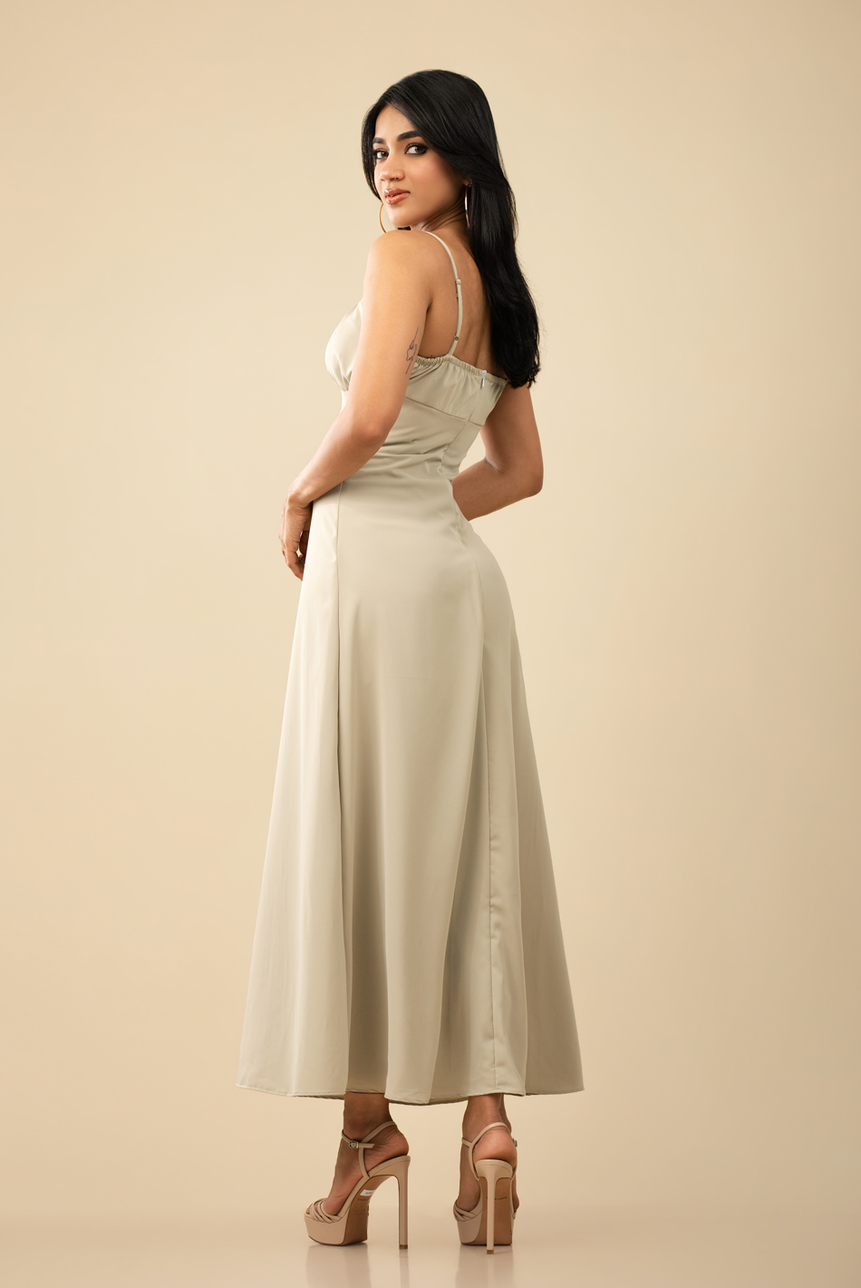 BAYLEEE DEMELZA OLIVE GREEN MAXI DRESS