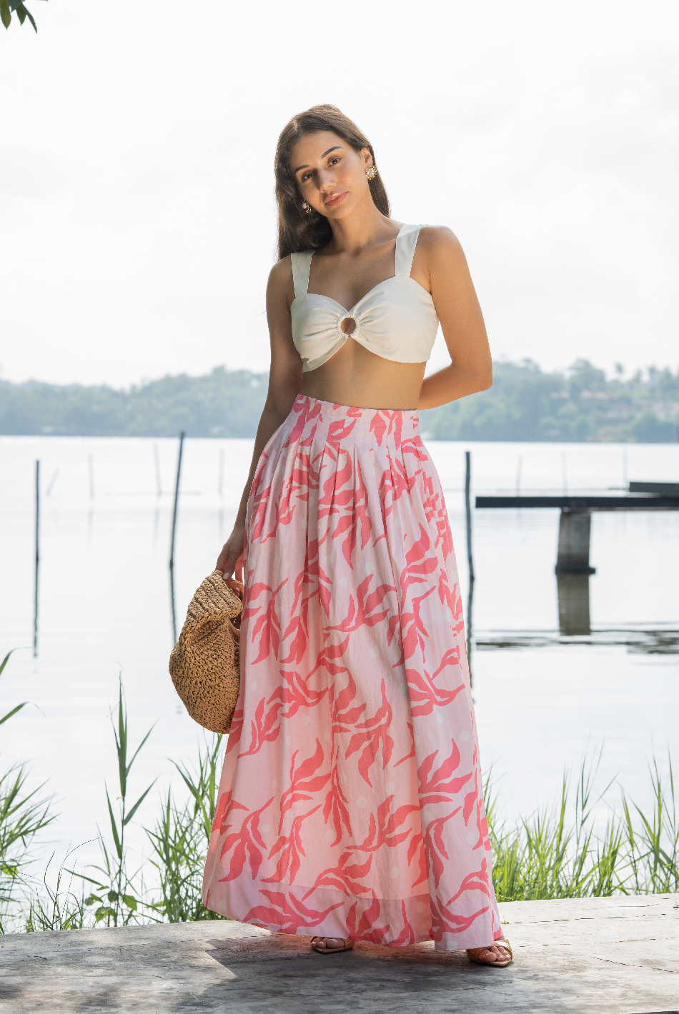 BAYLEEE FLAVIA PINK PRINTED MAXI SKIRT