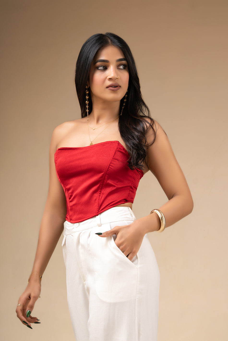 BAYLEEE AUBREY RED CORSET TUBE TOP