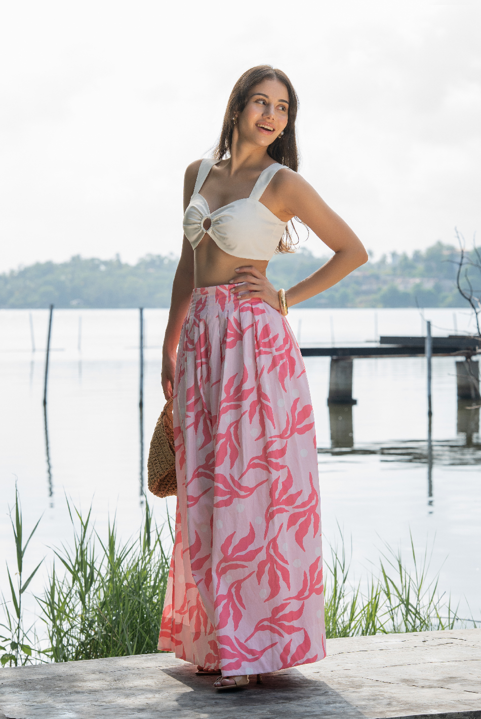 BAYLEEE FLAVIA PINK PRINTED MAXI SKIRT