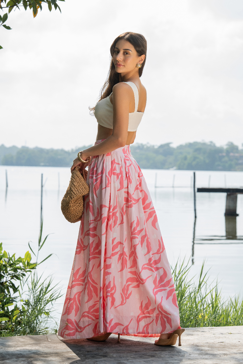 BAYLEEE FLAVIA PINK PRINTED MAXI SKIRT