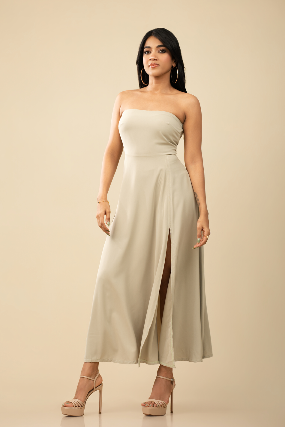 BAYLEEE VEYLIA OLIVE GREEN MAXI DRESS