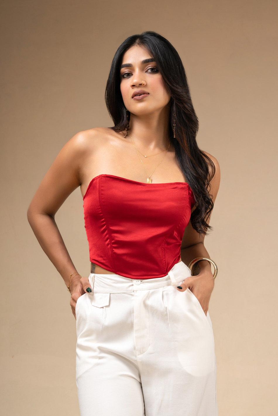 BAYLEEE AUBREY RED CORSET TUBE TOP