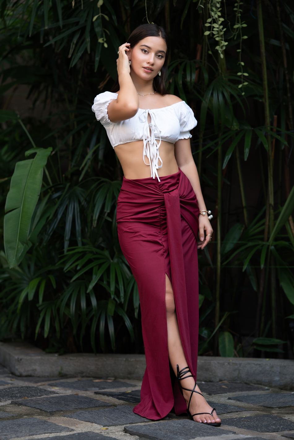 BAYLEEEE MAGNOLIA MAROON MAXI SKIRT