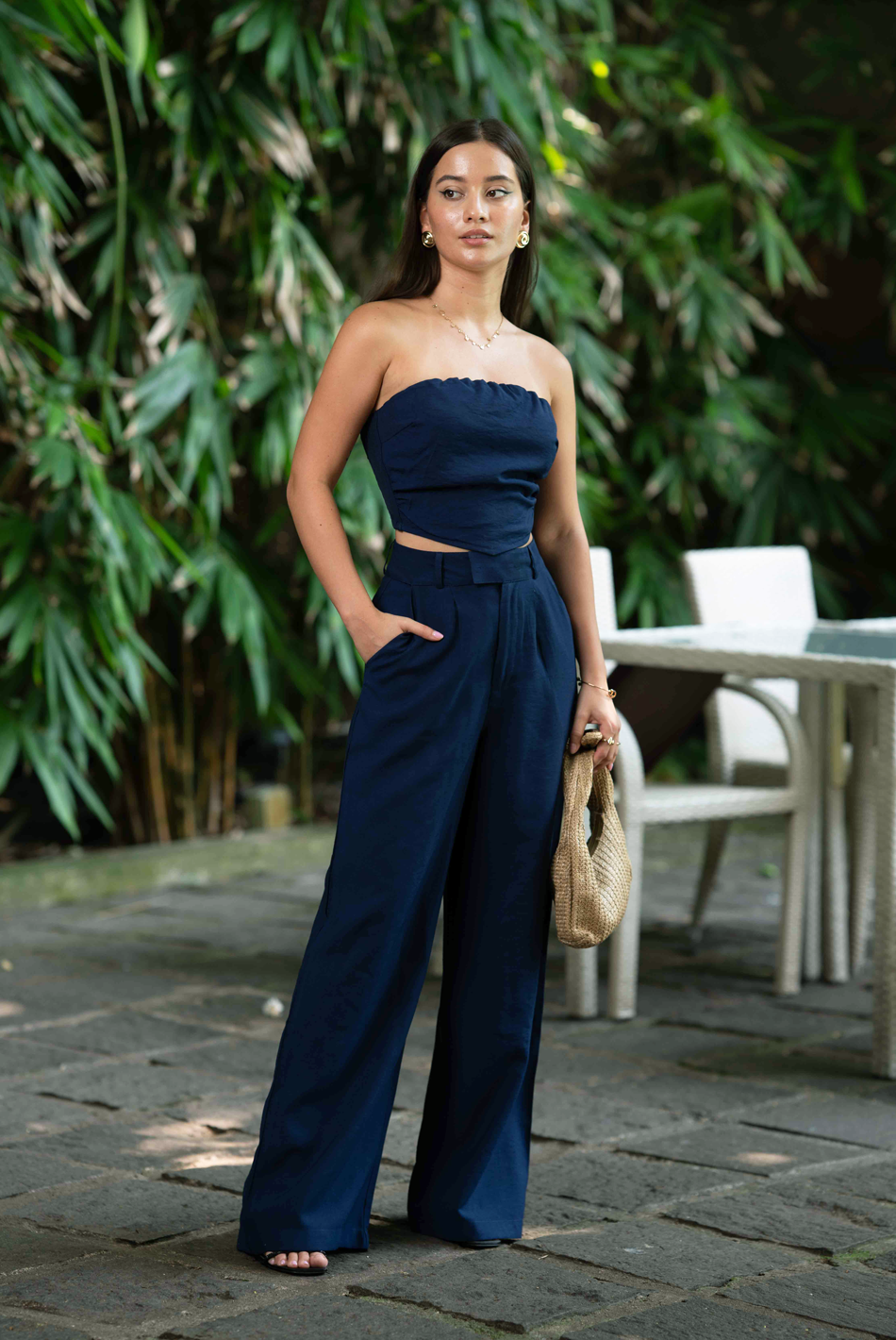 BAYLEEE INGRID NAVY STRAIGHT LEG PANT