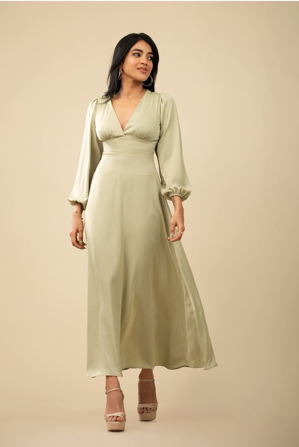 BAYLEEE WOLFIE OLIVE GREEN MAXI DRESS