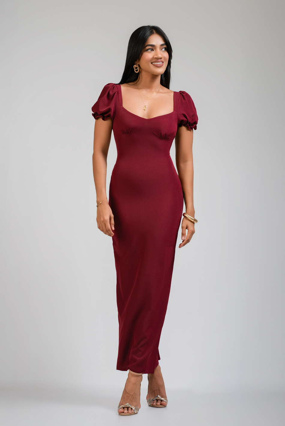 BAYLEEE WISTERIA MAROON MAXI DRESS
