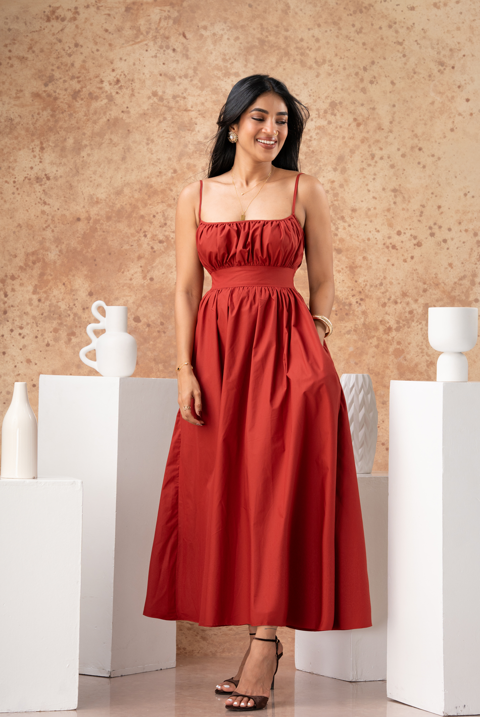 BAYLEEE NINON MUD ORANGE MAXI DRESS