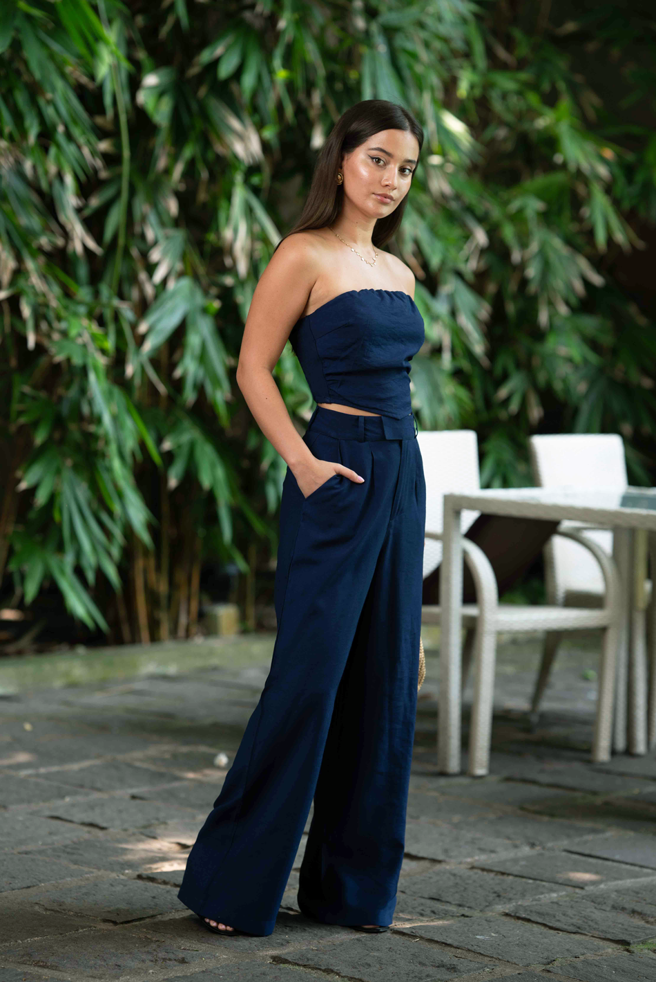BAYLEEE INGRID NAVY STRAIGHT LEG PANT