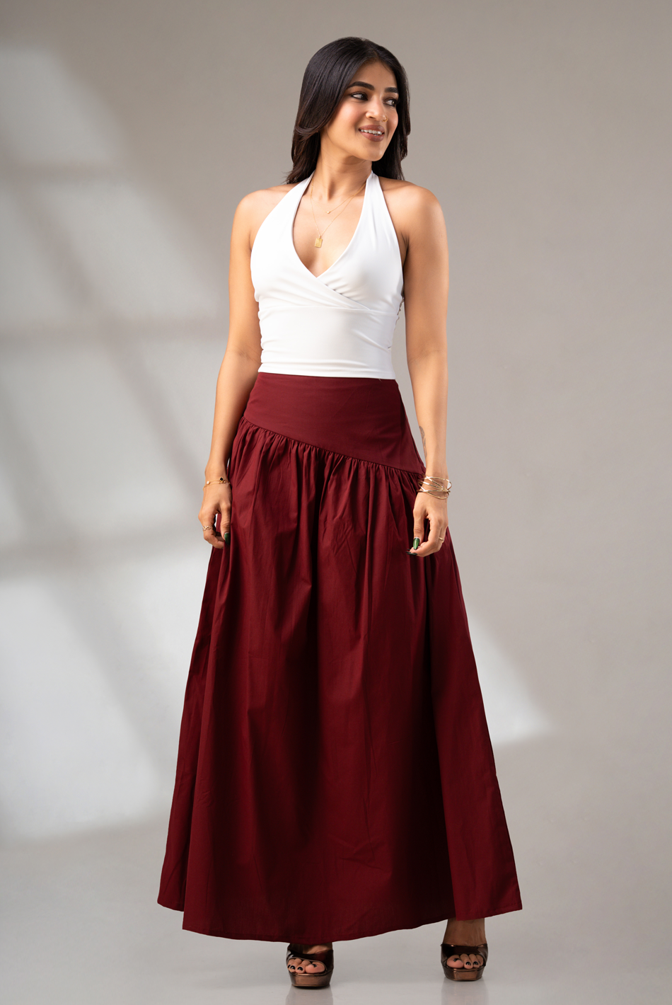 BAYLEEE RYLE MAROON MAXI SKIRT