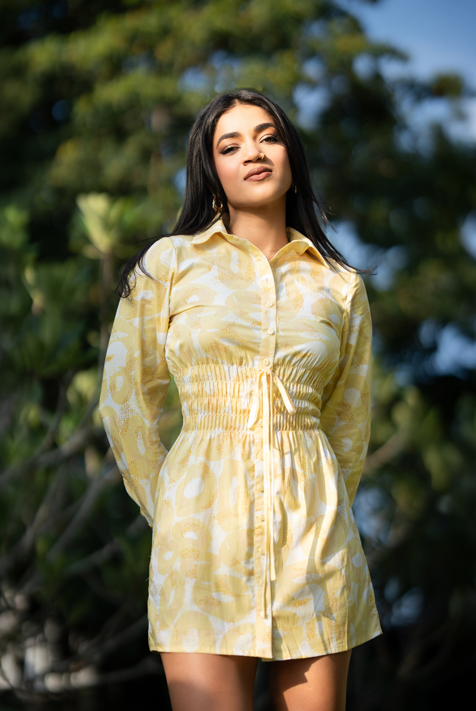 BAYLEEE BANDEAU YELLOW PRINTED MINI DRESS