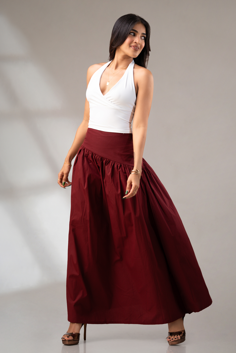 BAYLEEE RYLE MAROON MAXI SKIRT