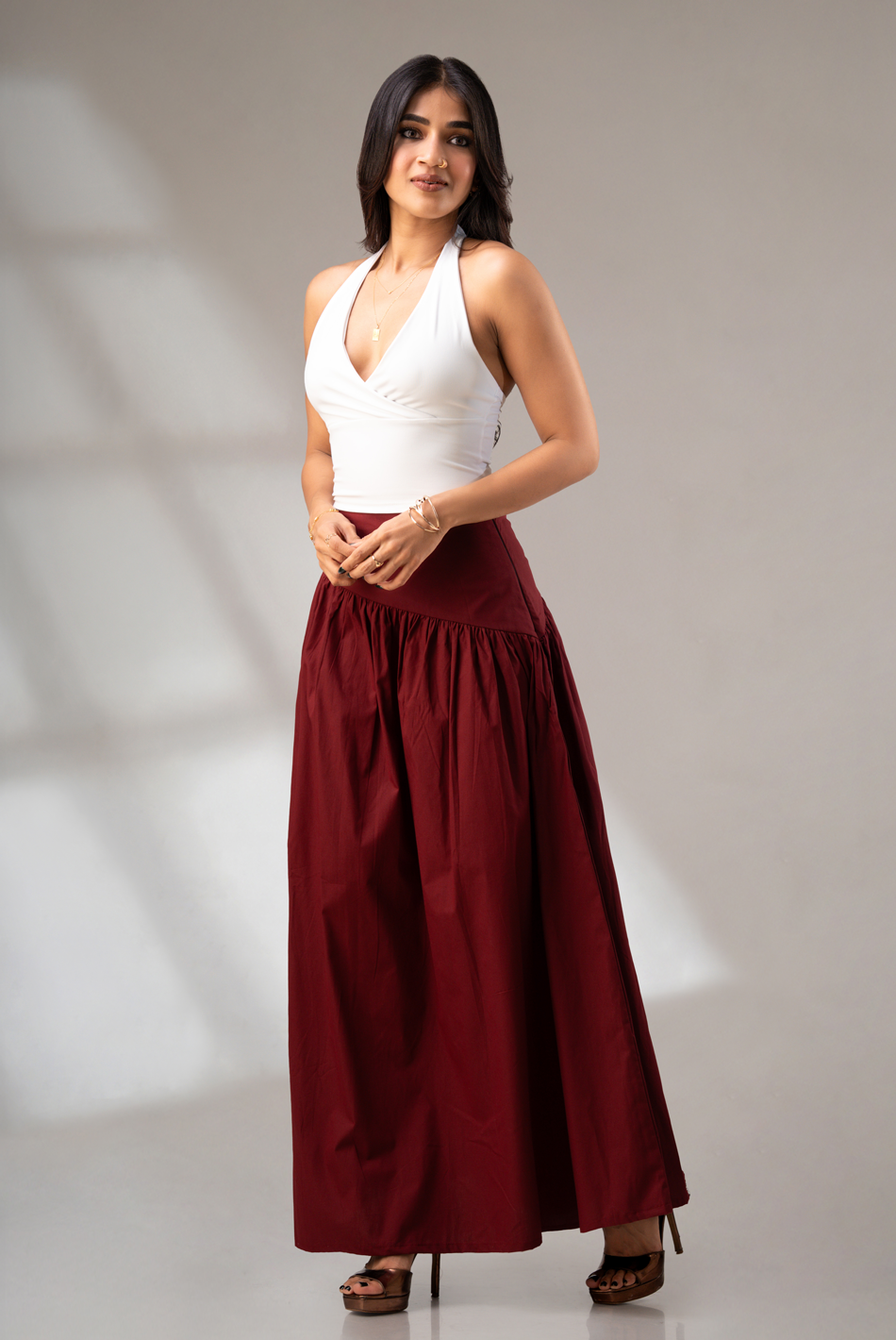 BAYLEEE RYLE MAROON MAXI SKIRT
