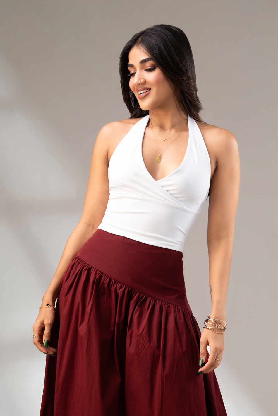 BAYLEEE ARKIN WHITE HALTER NECK TOP
