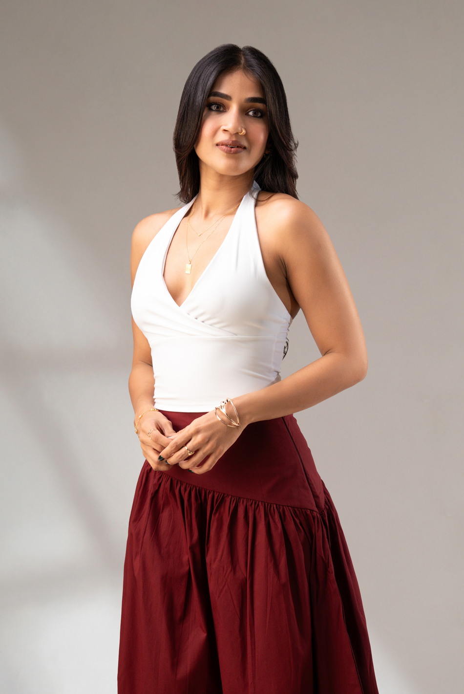 BAYLEEE ARKIN WHITE HALTER NECK TOP