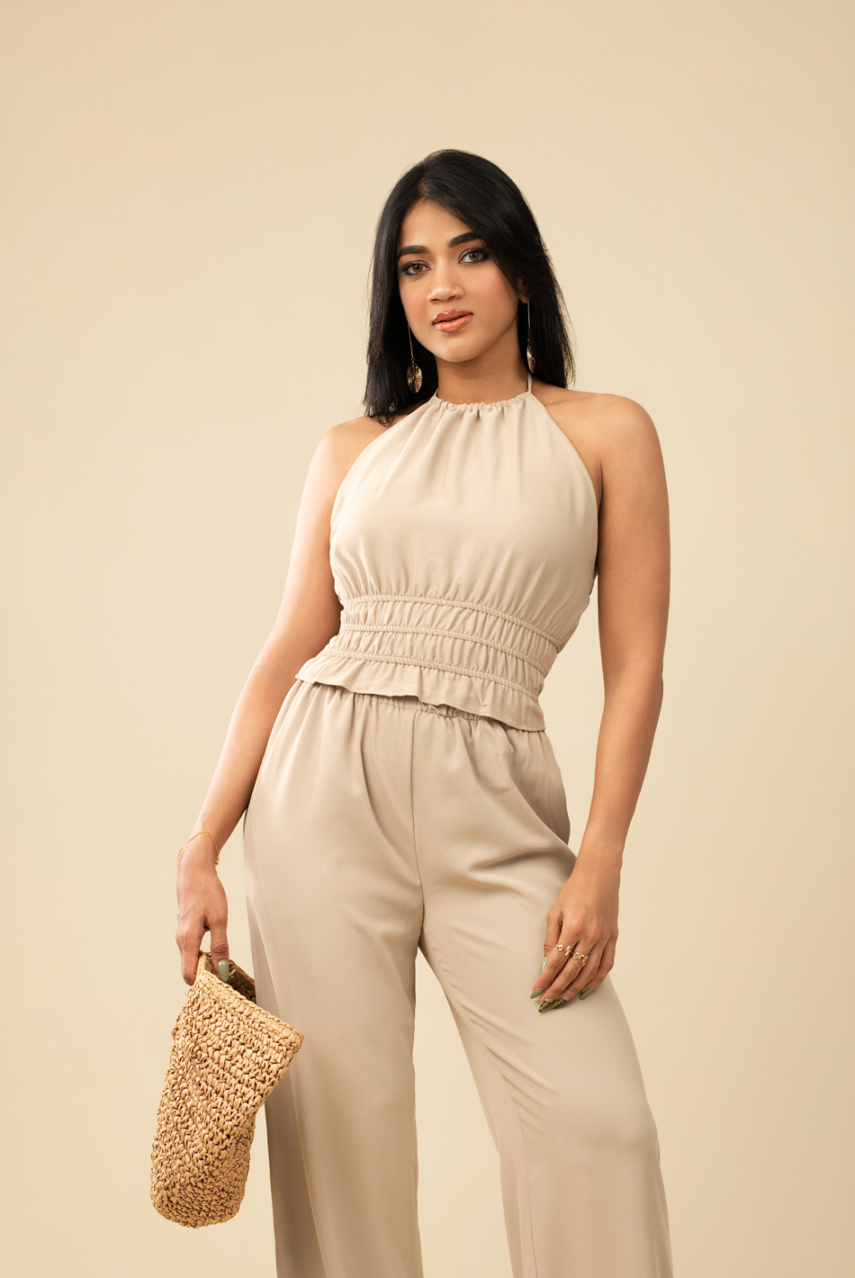 BAYLEEE MAVIS OLIVE GREEN HALTER TOP
