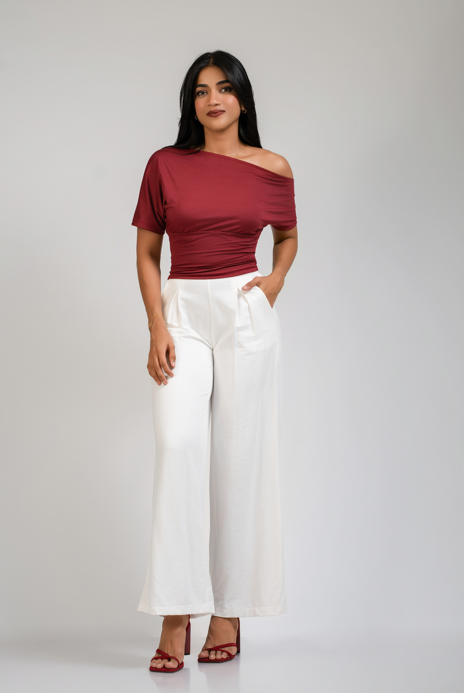 BAYLEEE ANALIA MAROON DROP SHOULDER TOP