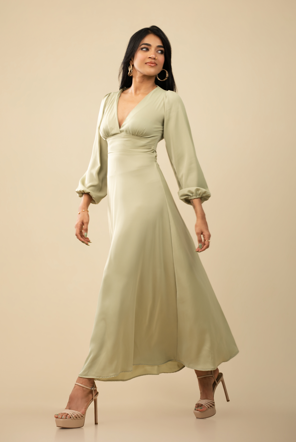 BAYLEEE WOLFIE OLIVE GREEN MAXI DRESS