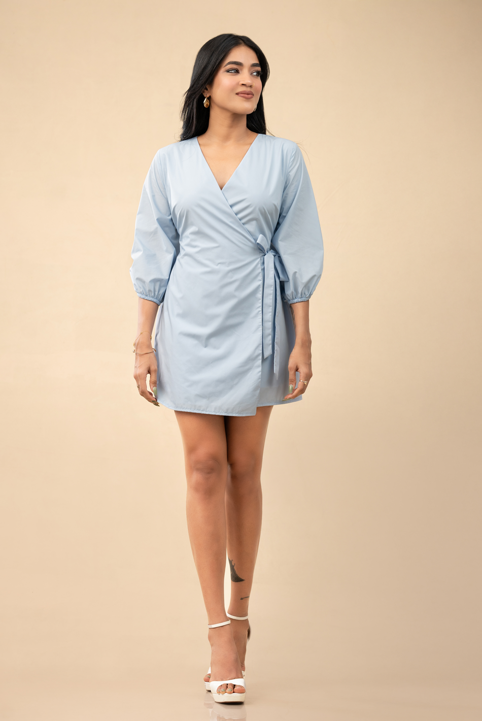 BAYLEEE JEMIMA LIGHT BLUE WRAP DRESS