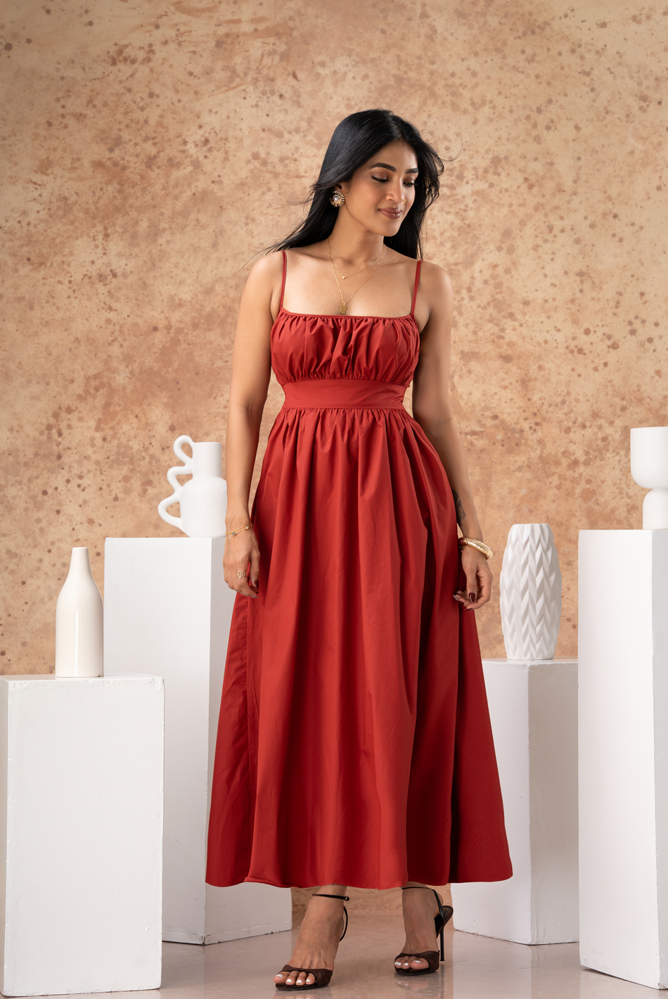 BAYLEEE NINON MUD ORANGE MAXI DRESS