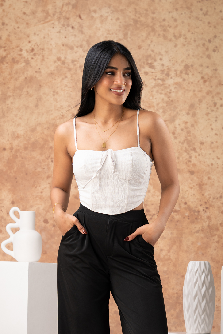 BAYLEEE ELVIRE WHITE STRAPY TOP