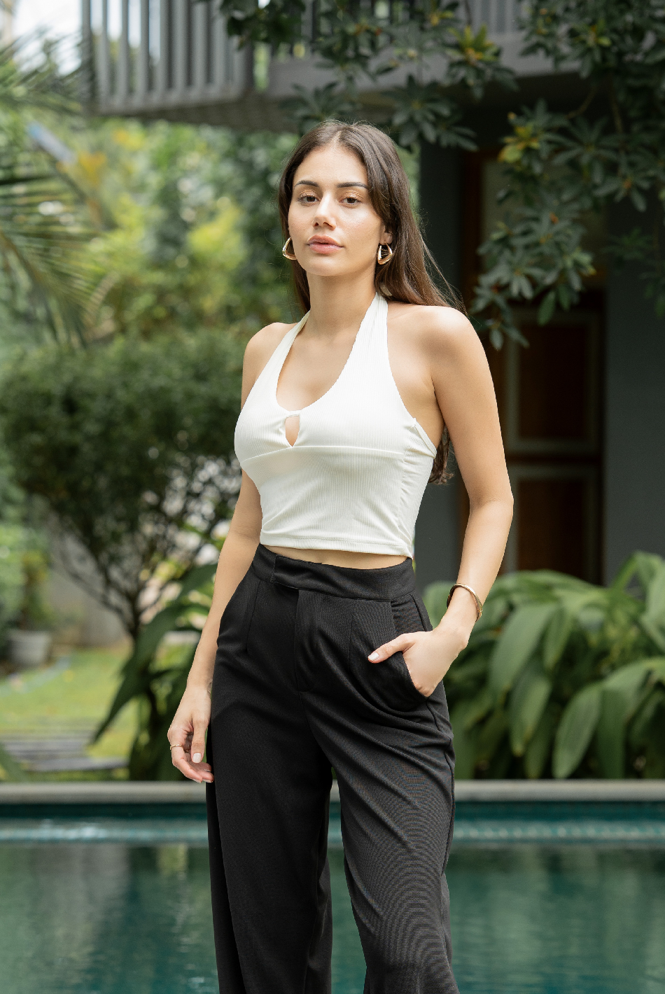 BAYLEEE JACI WHITE HALTER TOP