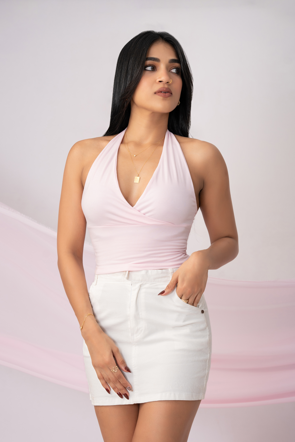 BAYLEEE ARKIN PINK HALTER NECK TOP