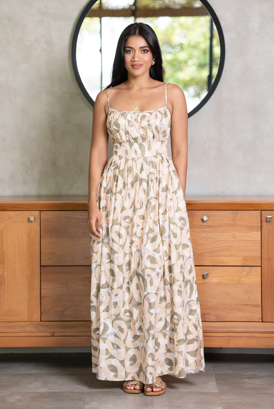 BAYLEEE NINON GREEN PRINTED MAXI DRESS