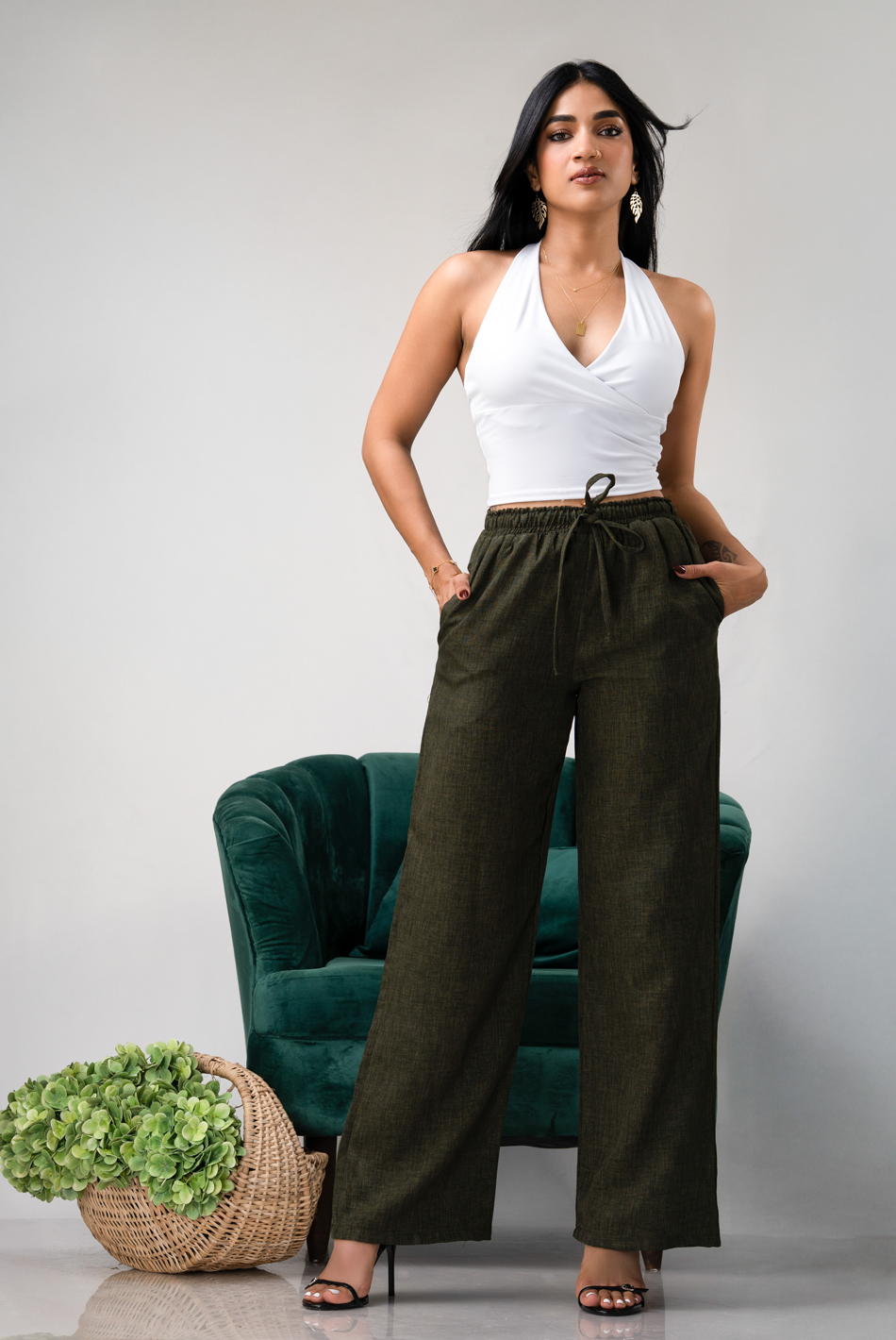 BAYLEEE CECILY GREEN LOOSE FITTED PANT