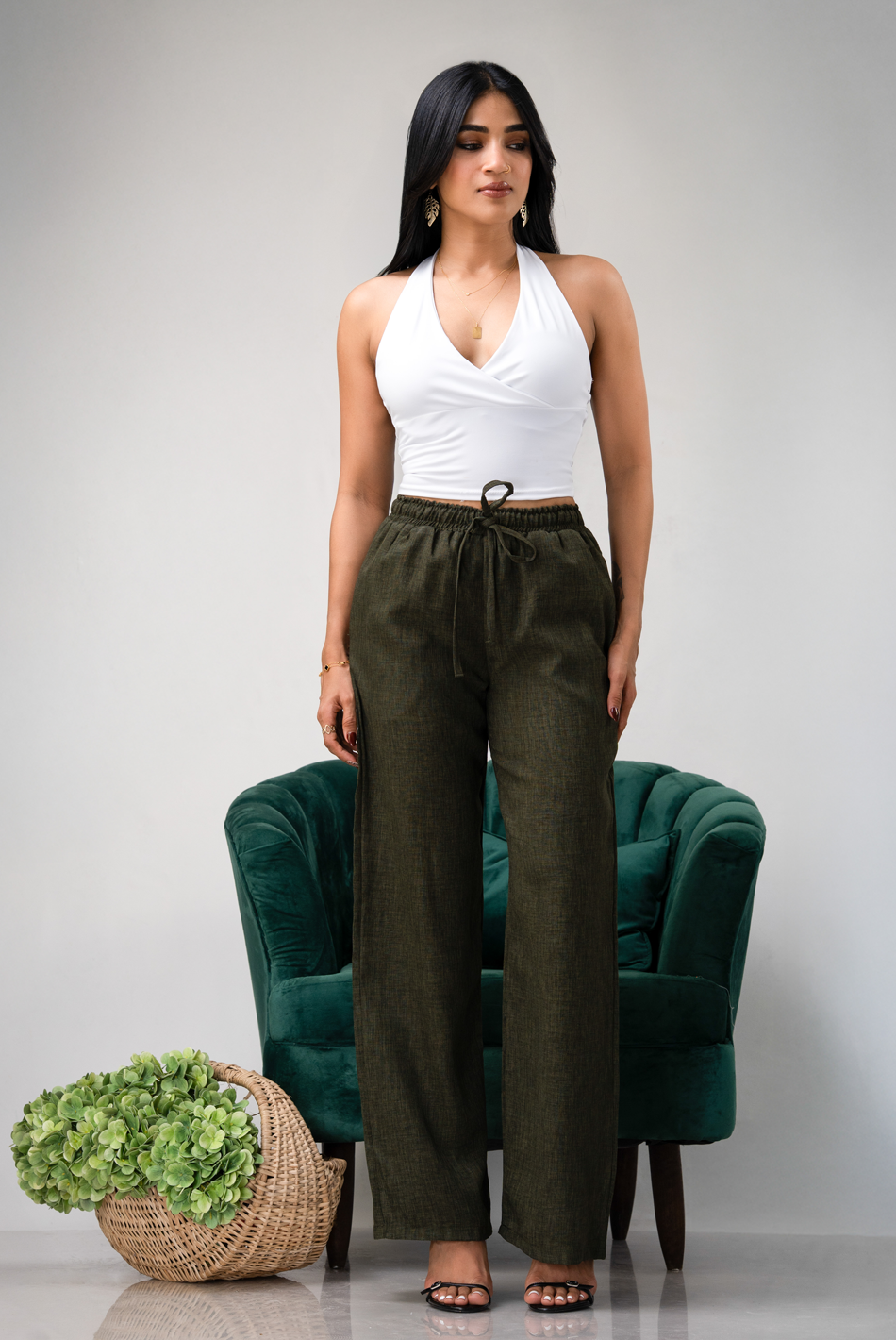 BAYLEEE CECILY GREEN LOOSE FITTED PANT