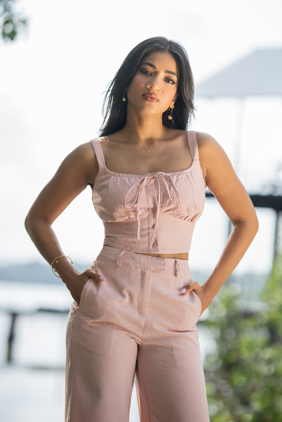 BAYLEEE IVELINE PINK STRAPY CROP TOP