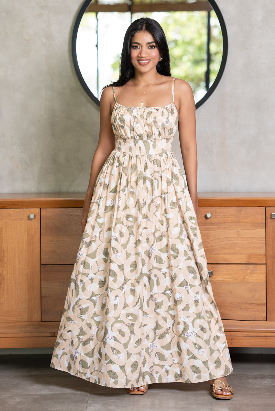 BAYLEEE NINON GREEN PRINTED MAXI DRESS