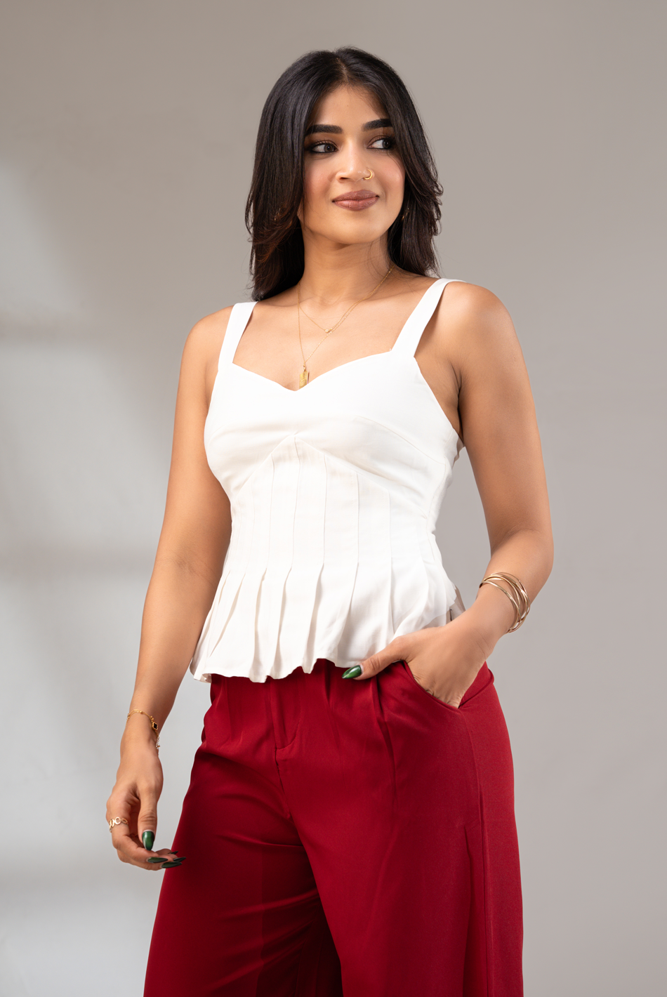 BAYLEEE NICO PINTUCK STRAPPY TOP