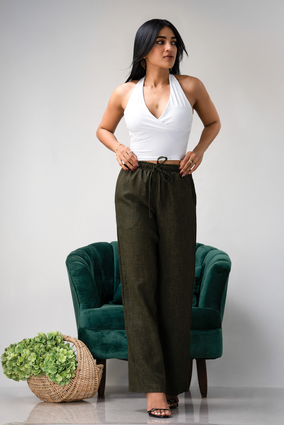 BAYLEEE CECILY GREEN LOOSE FITTED PANT
