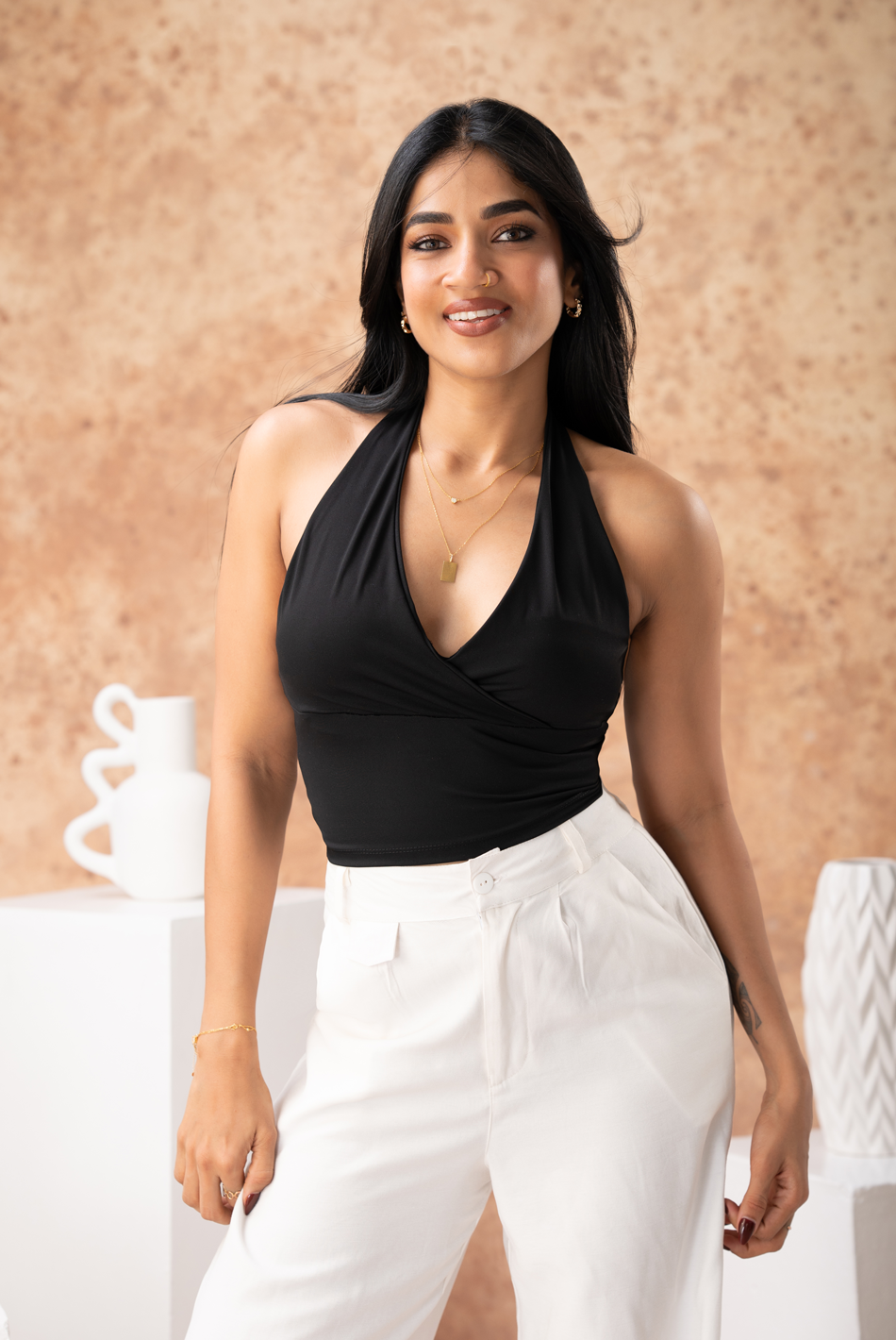 BAYLEEE ARKIN BLACK HALTER NECK TOP