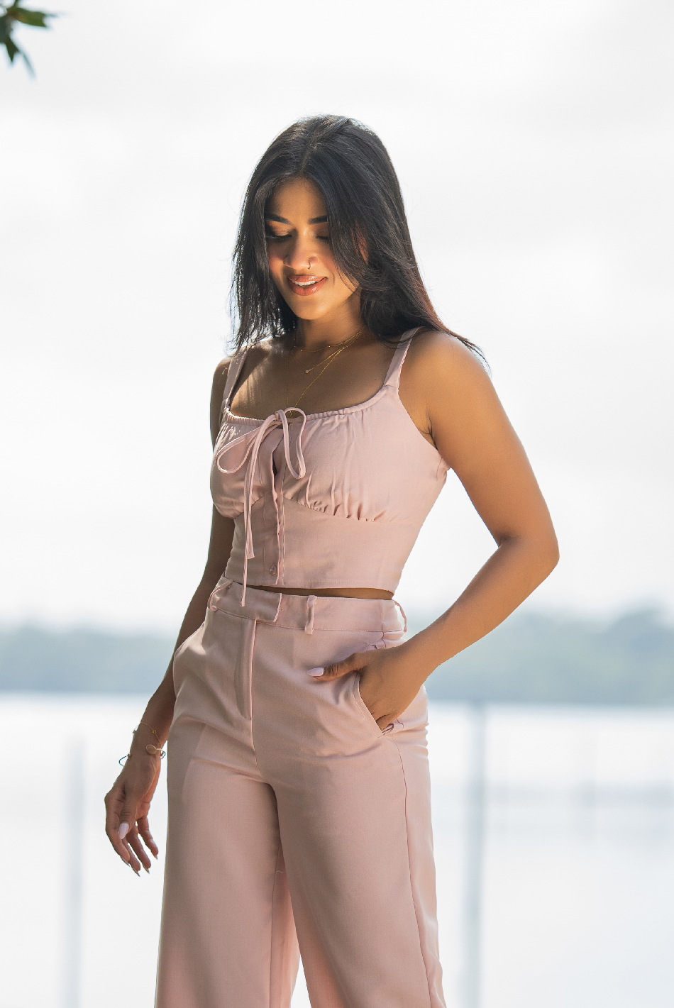 BAYLEEE IVELINE PINK STRAPY CROP TOP
