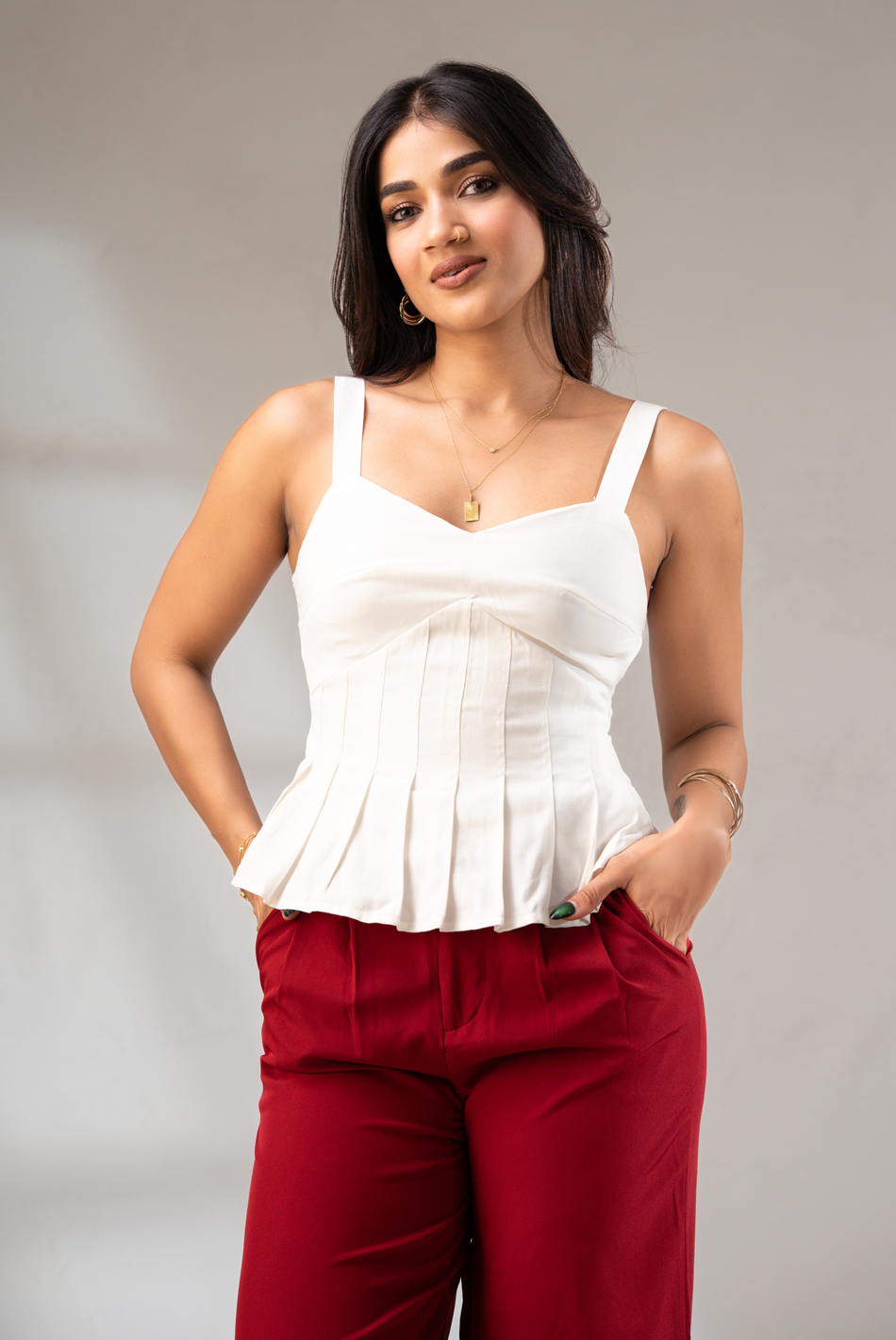 BAYLEEE NICO PINTUCK STRAPPY TOP