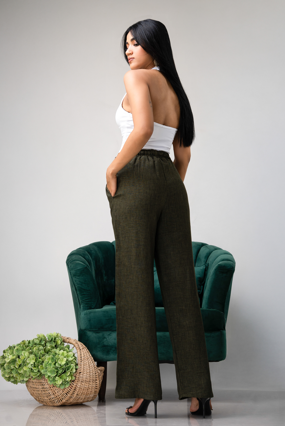BAYLEEE CECILY GREEN LOOSE FITTED PANT